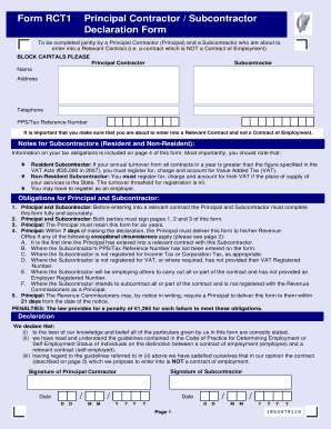 Principal Contractor Subcontractor Declaration Form