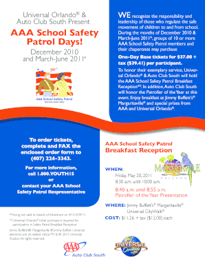 AAA School Safety Patrol Ticket Order Form