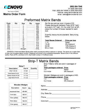 DenoVo Dental Matrix Band Order Form