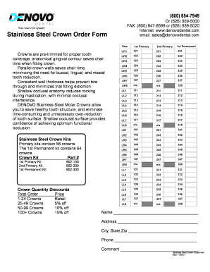 Stainless Steel Crown Order Form