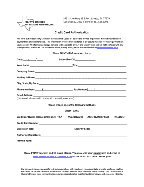 Credit Card Authorization Form