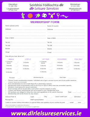 Gym and Pool Membership Application Form