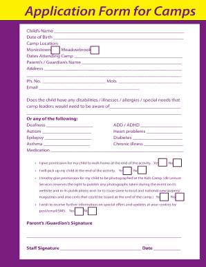 Child Camp Application Form