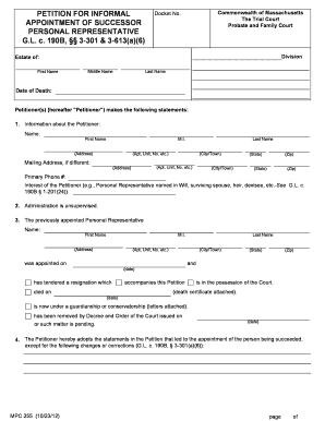 Petition for Appointment of Successor Personal Representative