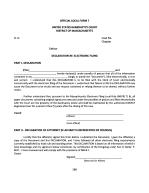 US Bankruptcy Court Declaration Form