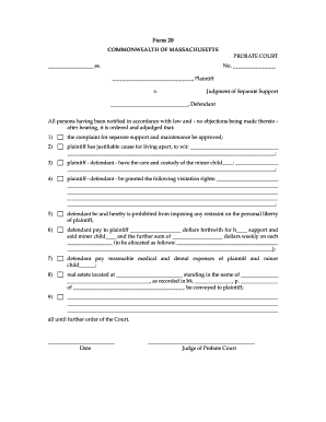 Massachusetts Judgment of Separate Support