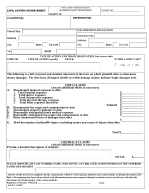 Massachusetts Civil Action Cover Sheet