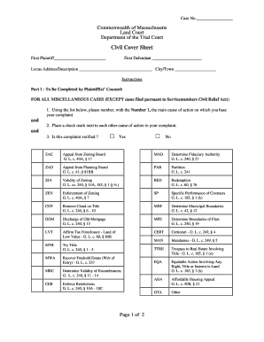 Massachusetts Civil Cover Sheet