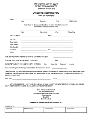 US District Court Attorney Re-Registration Form