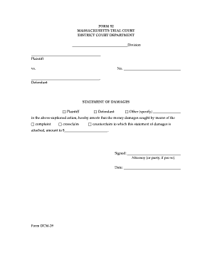 Massachusetts Statement of Damages Form