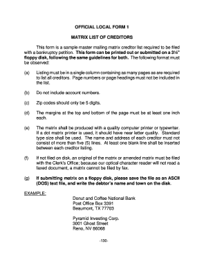 Bankruptcy Creditor Matrix Form