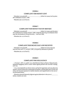 Complaint for Money Lent