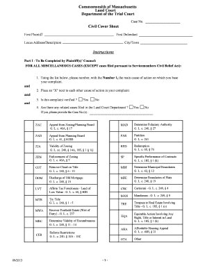 Massachusetts Land Court Civil Cover Sheet