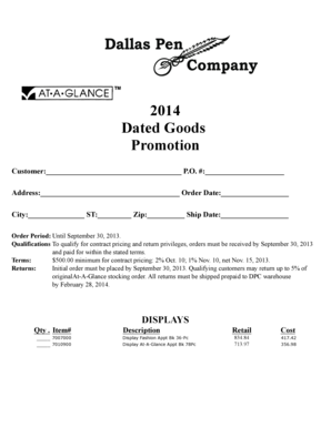 Dated Goods Promotion Order Form