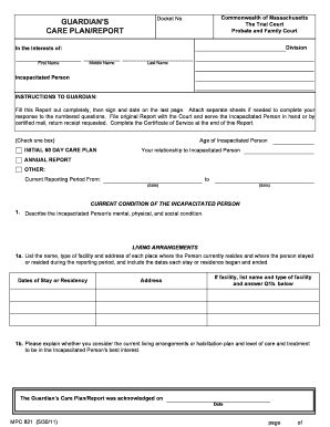 Massachusetts Guardian's Care Plan/Report