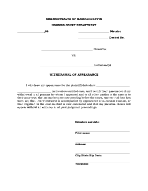 Withdrawal of Appearance Form