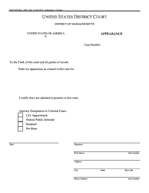 Criminal Case Appearance Form
