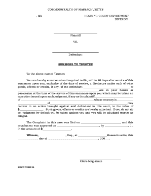 Massachusetts Summons to Trustee