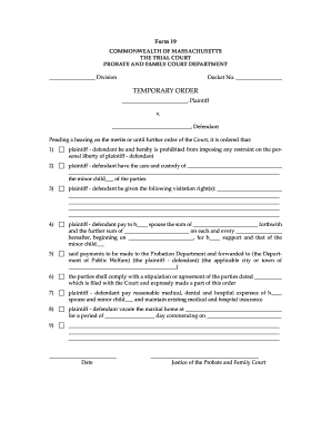 Massachusetts Temporary Family Court Order