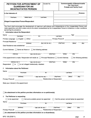 Petition for Appointment of Guardian for Incapacitated Person