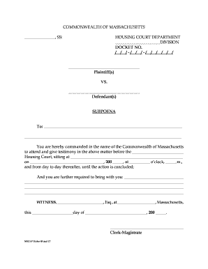 Massachusetts Housing Court Subpoena