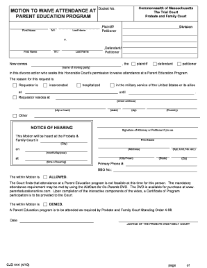 Motion to Waive Attendance at Parent Education Program
