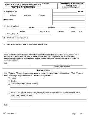 Massachusetts Application for Permission to Docket