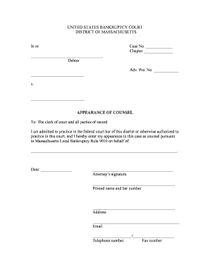 Bankruptcy Court Appearance of Counsel
