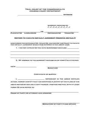 Motion to Vacate Default Judgment