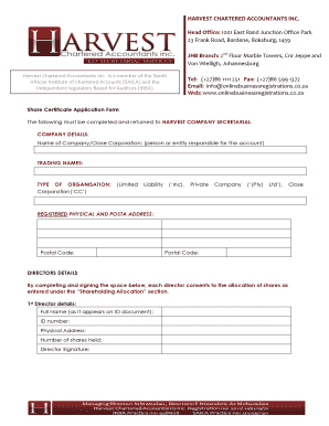 Share Certificate Application Form