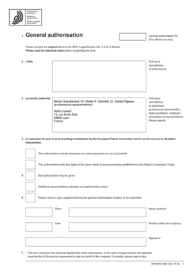 General Authorisation Form EPO 1004