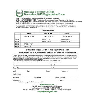 CLASS SCHEDULE - Midtown Tennis Club