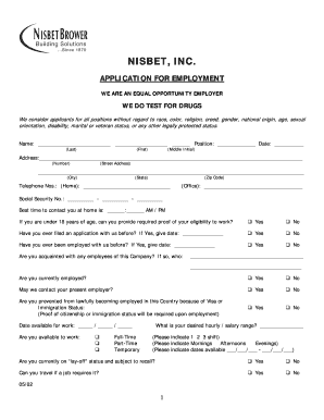Nisbet Inc Employment Application Form