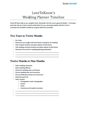 Wedding Planner Timeline Printable Wedding Timeline