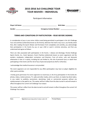 3v3 Challenge Tour Waiver