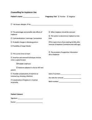 Counselling for Implanon Use Form