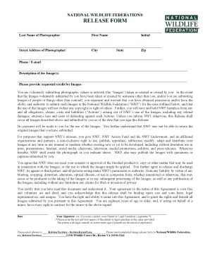 National Wildlife Federation Image Release Form