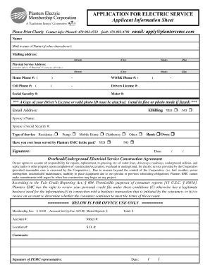Application for Electric Service