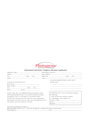 Photogenic Educational Discount Program Application