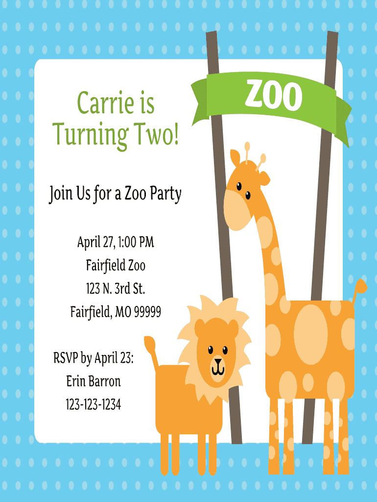 Fillable Online Zoo Birthday Invitation Templates 1 Zoo Birthday ...