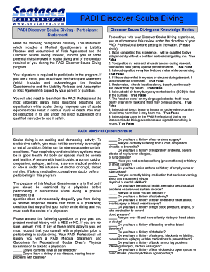 PADI Discover Scuba Diving Participant Form
