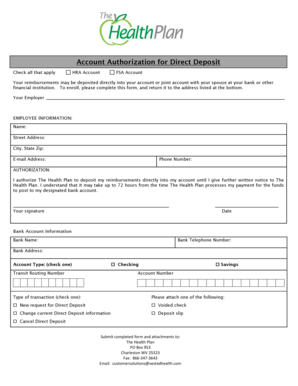 Account Authorization for Direct Deposit