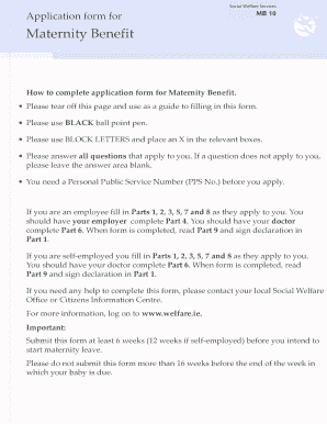 Maternity Benefit Application Form MB10