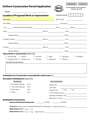 Pennsylvania Uniform Construction Permit Application