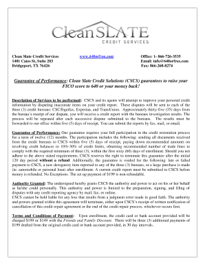 Clean Slate Credit Services Agreement