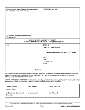 Order on Objections to Claims