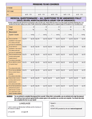Medical Questionnaire for Insurance