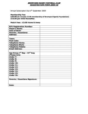 Young Player Registration Form