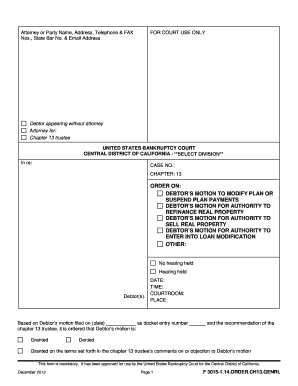 Chapter 13 Motion Order Form