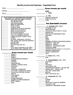 Monthly Income and Expenses Form